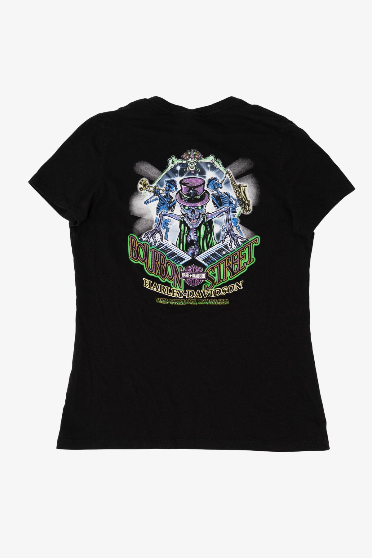Black Harley Davidson V-Neck French Quarter Bourbon Street T-Shirt (2010s)