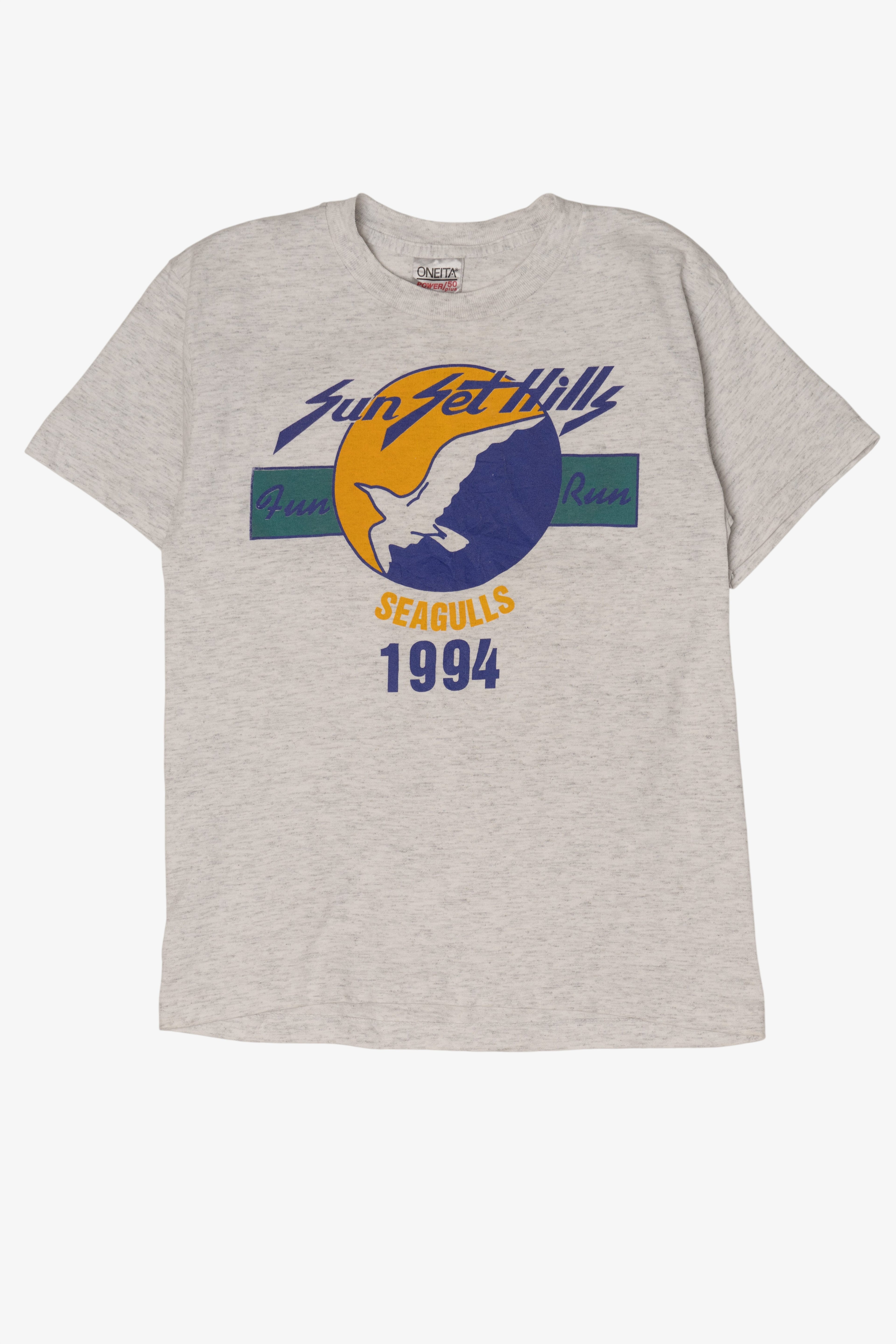 Vintage Light Gray Sun Set Hills Fun Run Seagulls T-Shirt (1990s)