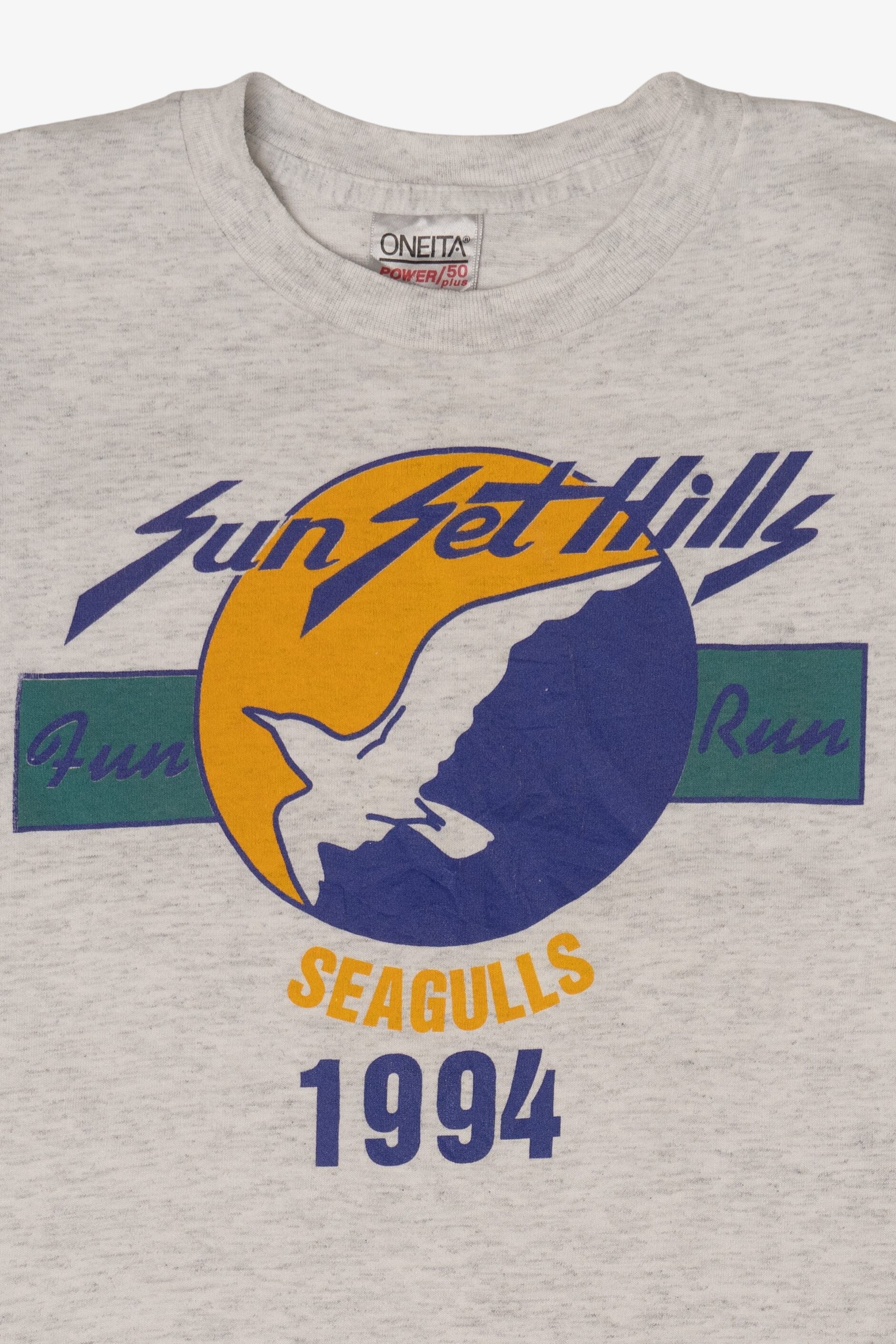 Vintage Light Gray Sun Set Hills Fun Run Seagulls T-Shirt (1990s)