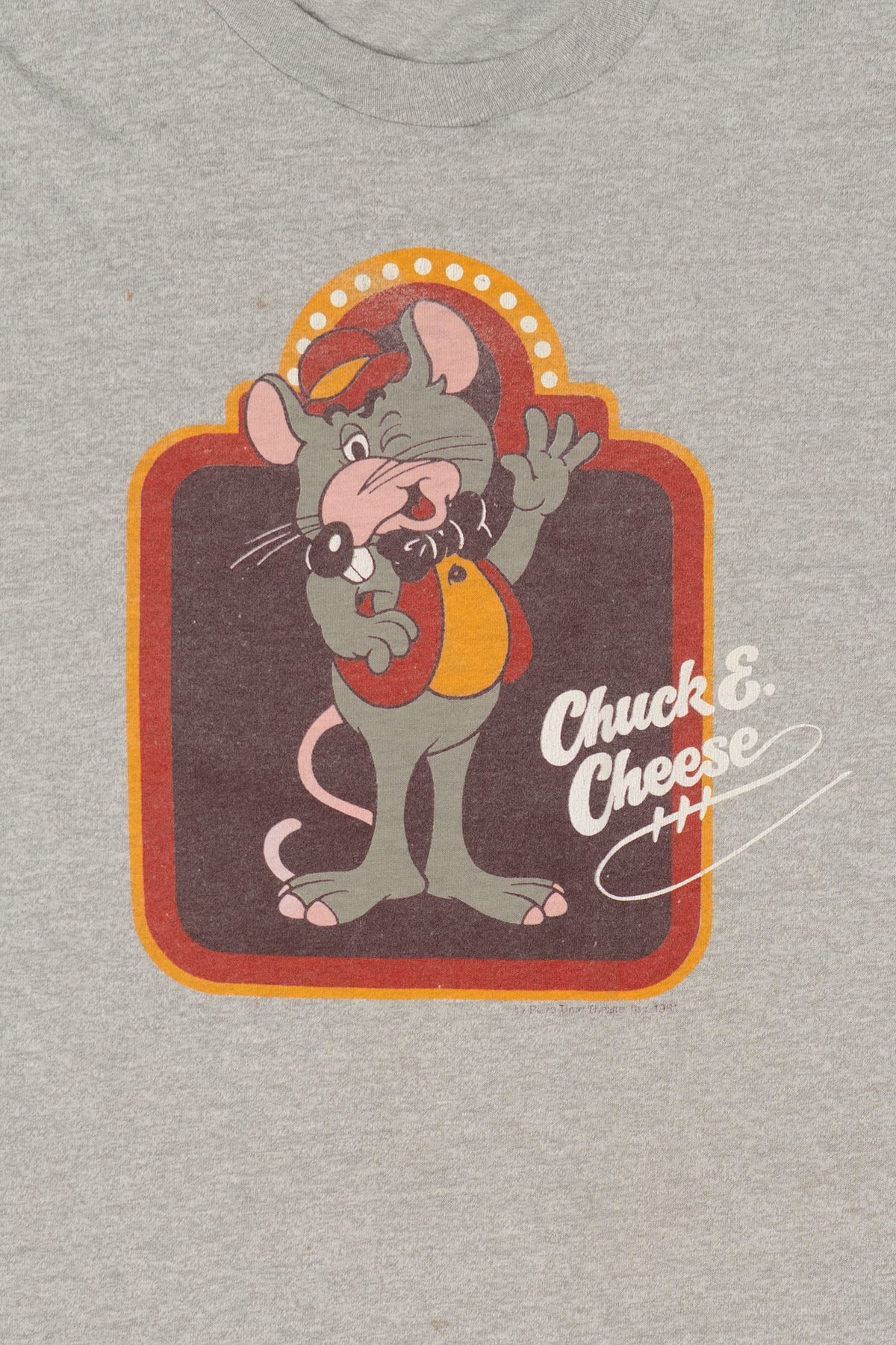 Vintage Grey Chuck E. Cheese Single Stitch T-Shirt (1980s)