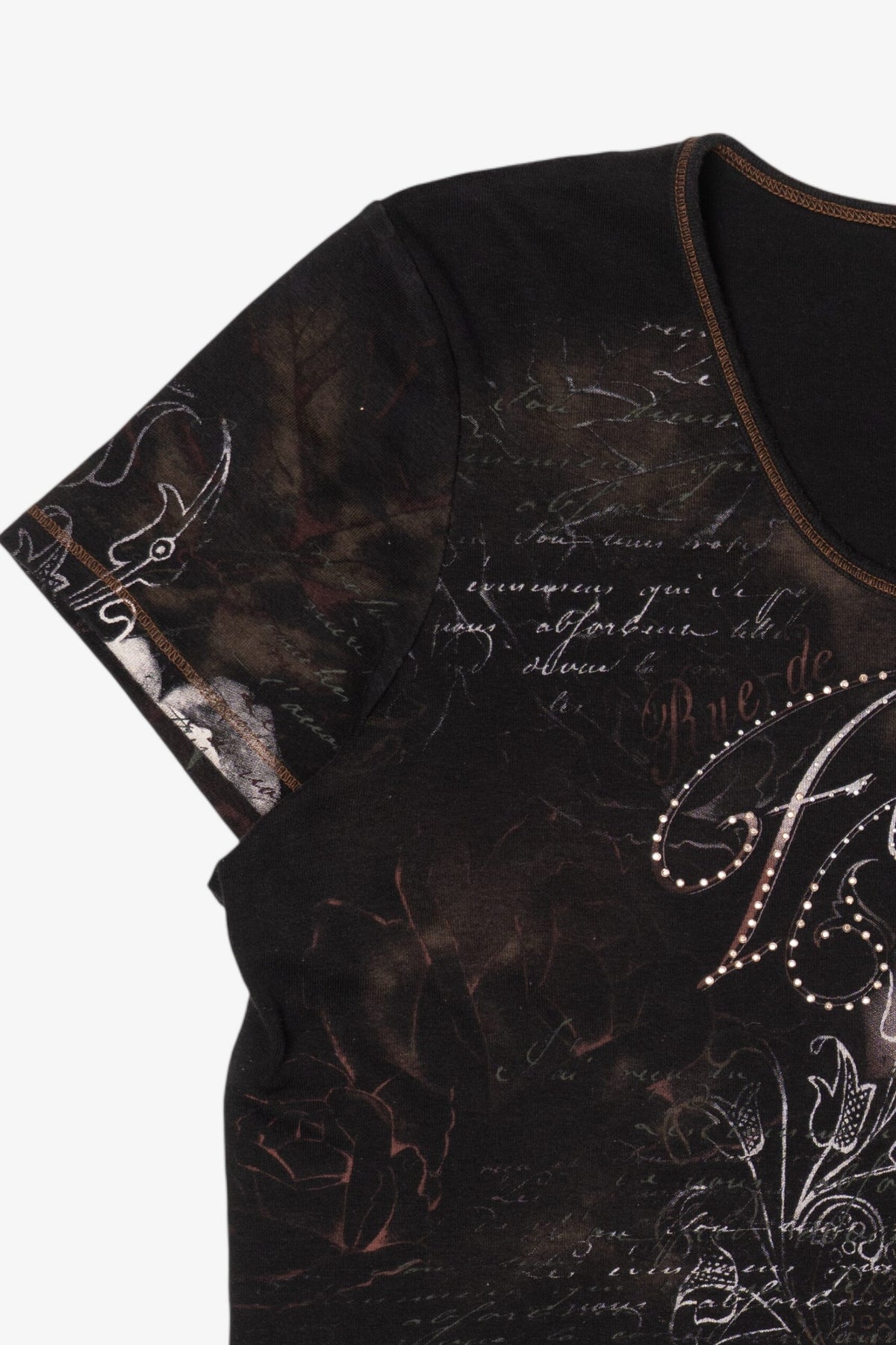 Vintage Y2k "Fleur" Rhinestone Floral Print T-Shirt (2000s)