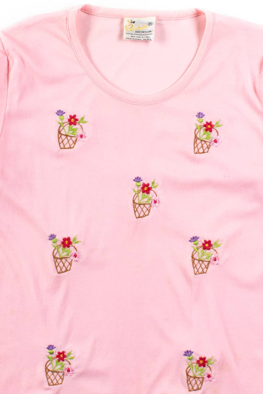 Vintage Embroidered Flower Baskets T-Shirt