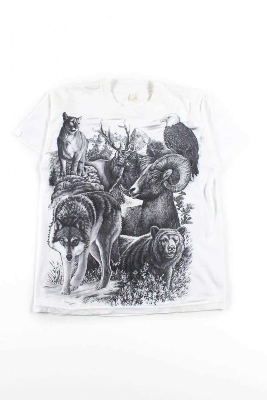 Vintage Black & White Animals T-Shirt (1980s)