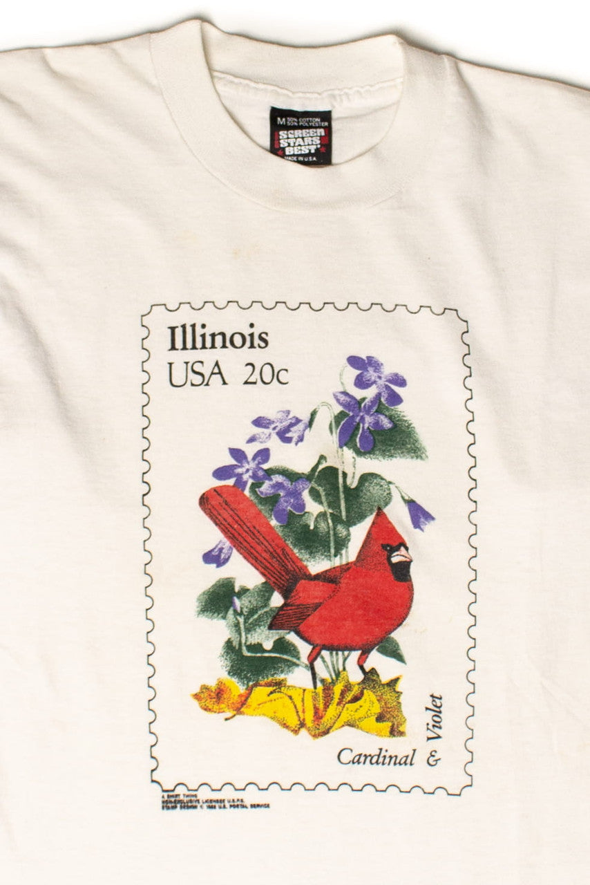 Vintage Illinois Postage Stamp T-Shirt (1980s)