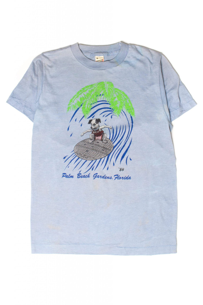Vintage Palm Beach Gardens Surfing Dog T-Shirt (1984)