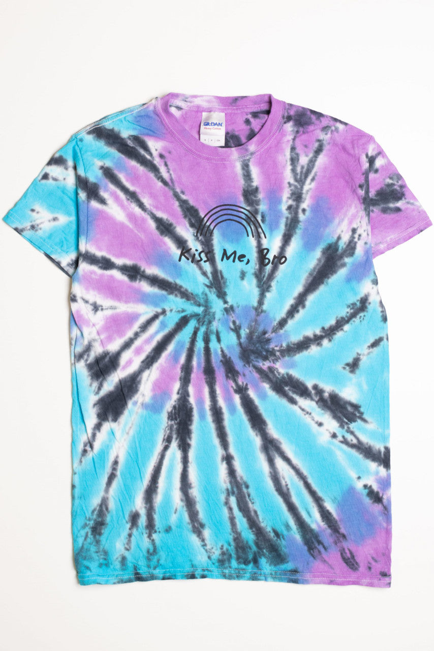 Kiss Me Bro Blue and Purple Screen Print Tie Dye T-Shirt
