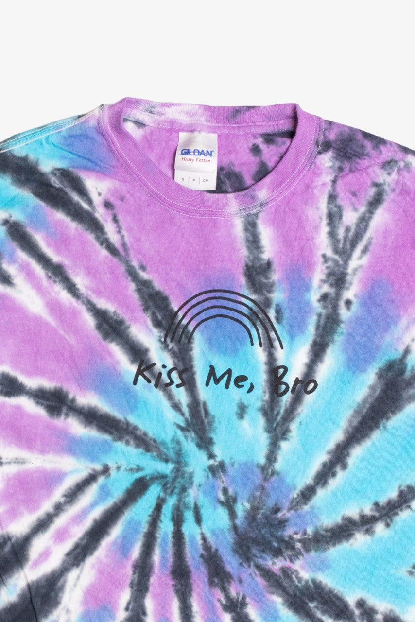 Kiss Me Bro Blue and Purple Screen Print Tie Dye T-Shirt