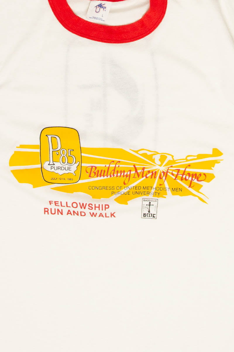 Vintage Perdue Methodist Fellowship Ringer T-Shirt (1985)