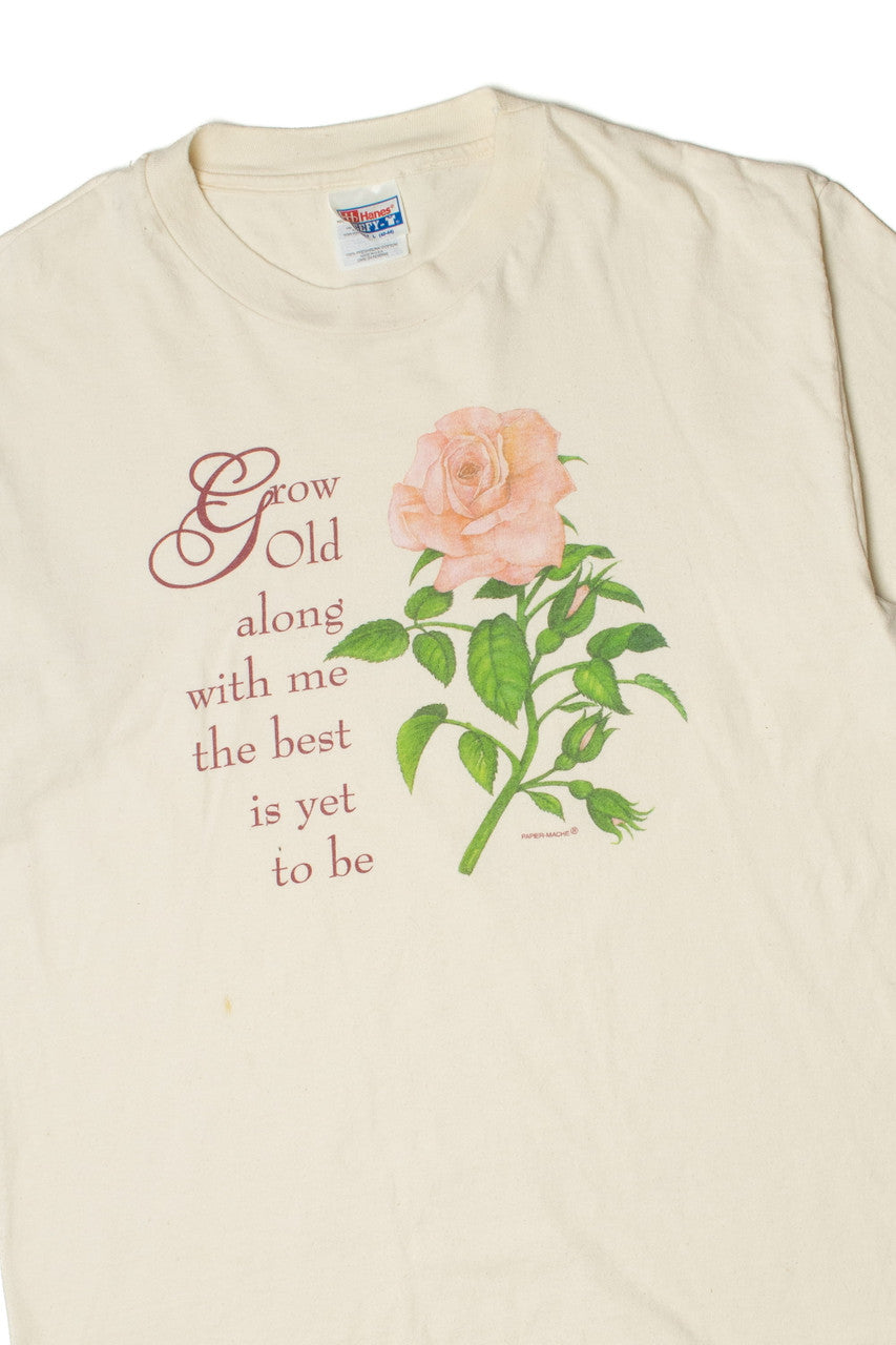 Vintage "Grow Old With Me" Pink Rose Hanes Beefy T-Shirt