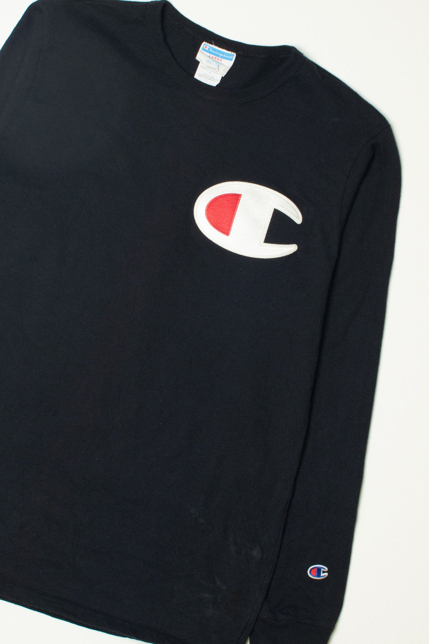 Vintage Champion XL Embroidered Logo Long Sleeve T-Shirt (1990s)