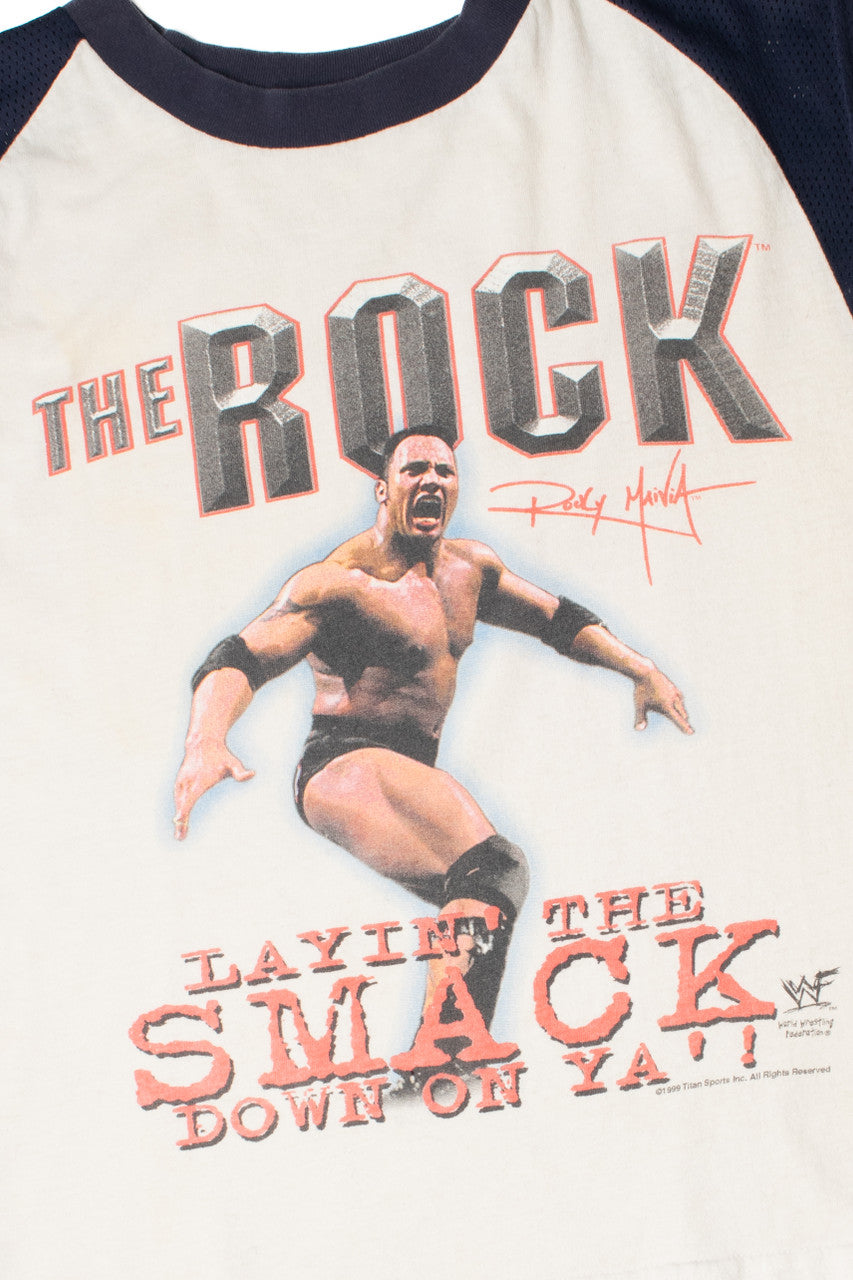 1999 Vintage WWF The Rock "Smack Down" Jersey Mesh Muscle Sleeve T-Shirt