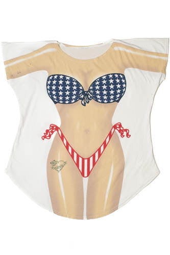 Vintage Santa Monica Pier Americana Swimsuit Cover-Up T-Shirt (1990s)