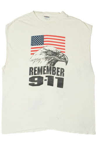 Vintage "Remember 9/11" Americana Raw Hem Muscle T-Shirt
