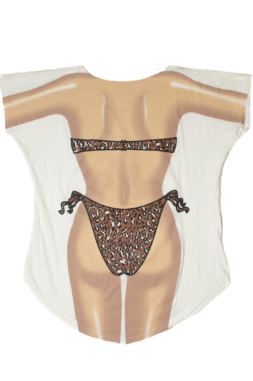 Vintage Cheetah Print Beach Swimsuit Cover-Up T-Shirt (1990s)