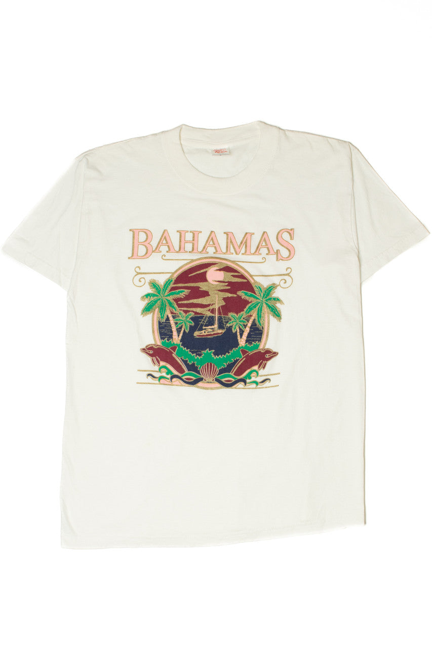Vintage "Bahamas" Gold Shimmer Island Graphic T-Shirt