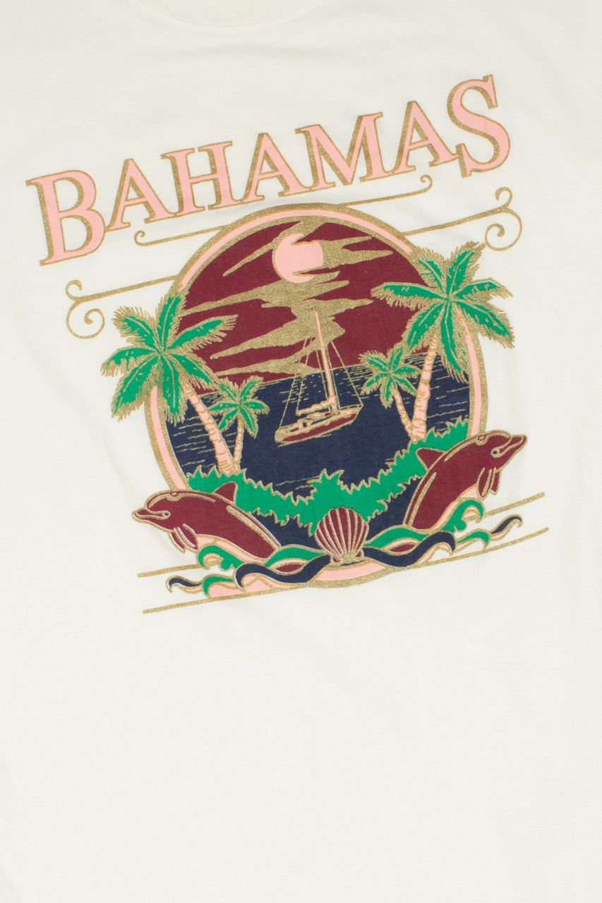 Vintage "Bahamas" Gold Shimmer Island Graphic T-Shirt
