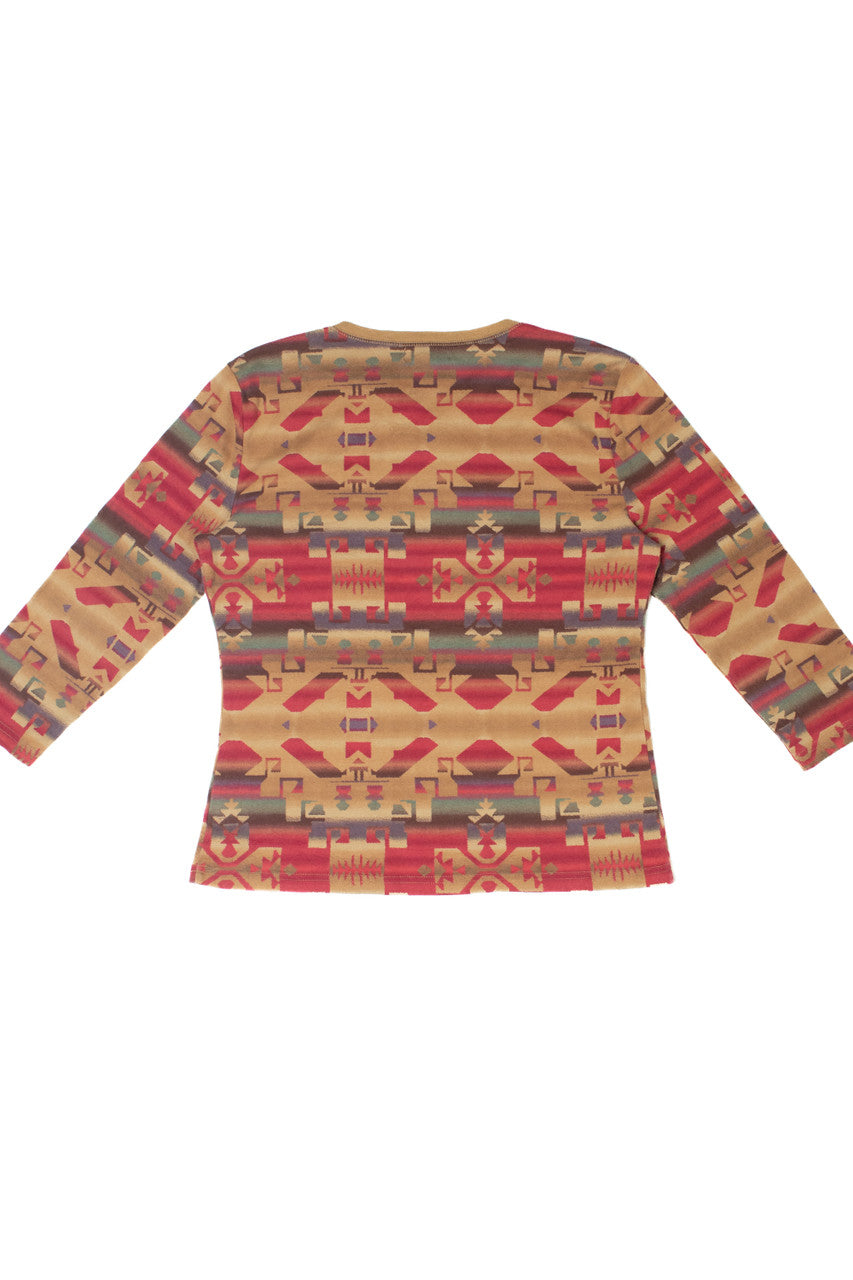 Vintage Y2K Southwest Lace-Up 3/4 Sleeve T-Shirt Top