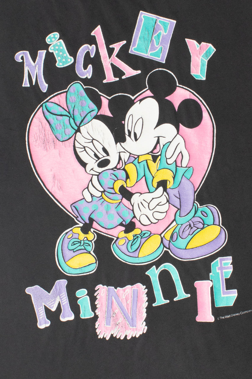 Vintage Mickey & Minnie Mouse Disney Pastel Heart Graphic T-Shirt
