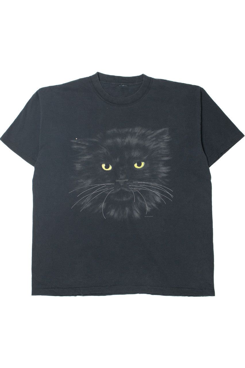 Vintage Black Cat With Bright Yellow Eyes Single Stitch T-Shirt