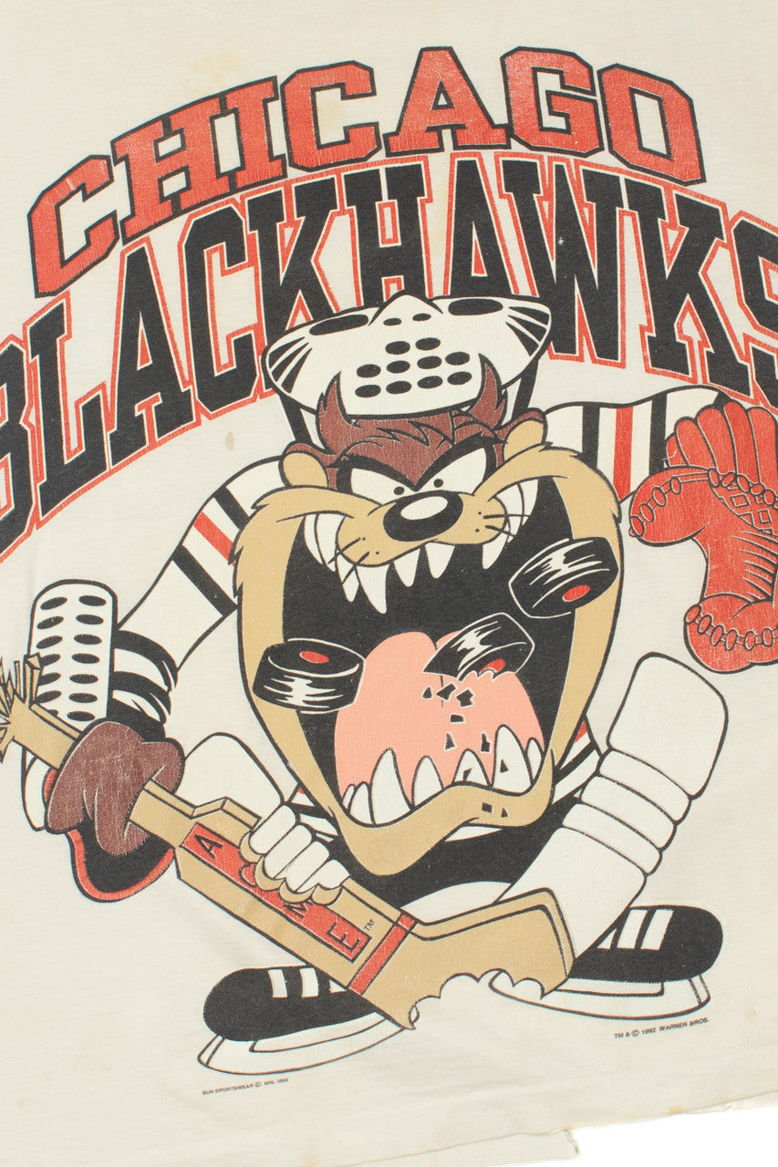 Vintage 1993 THRASHED Chicago Blackhawks Taz Looney Tunes T-Shirt