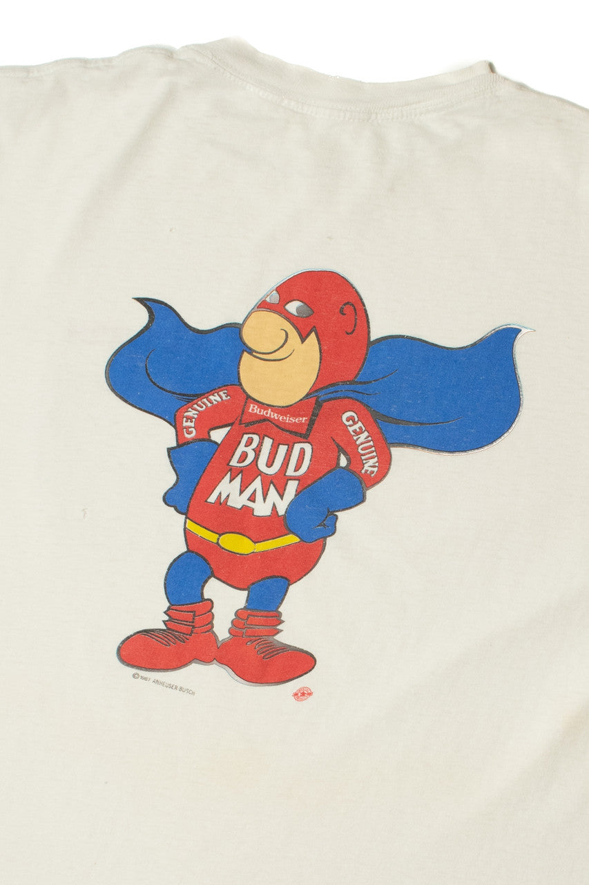 Vintage 1987 "Bud Man" Budweiser Square Pocket T-Shirt