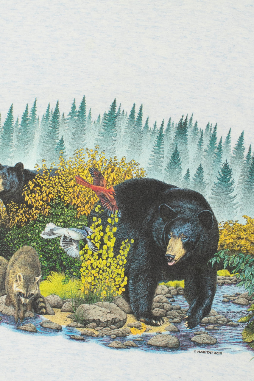 Vintage 1992 Wildlife Bears Landscape Front/Back Print T-Shirt