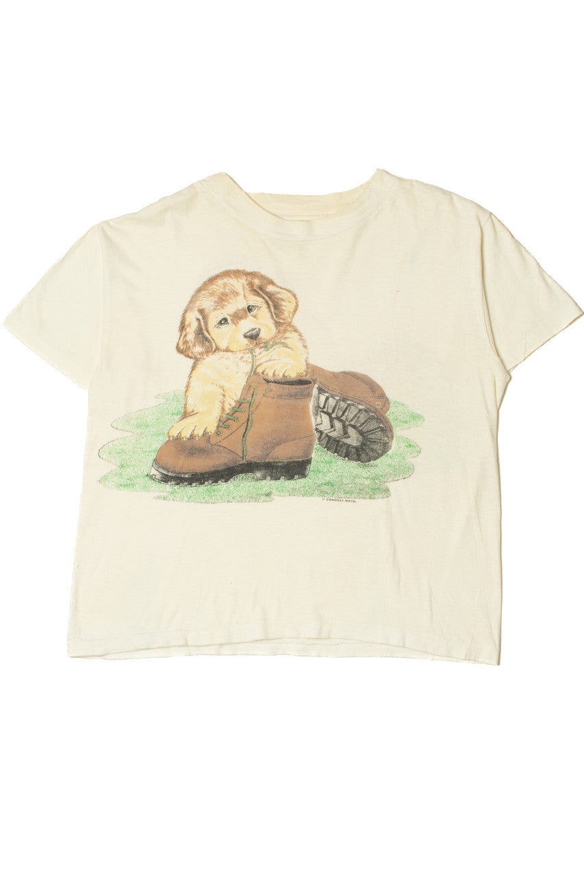 Vintage Puppy With Boot Front/Back Print T-Shirt