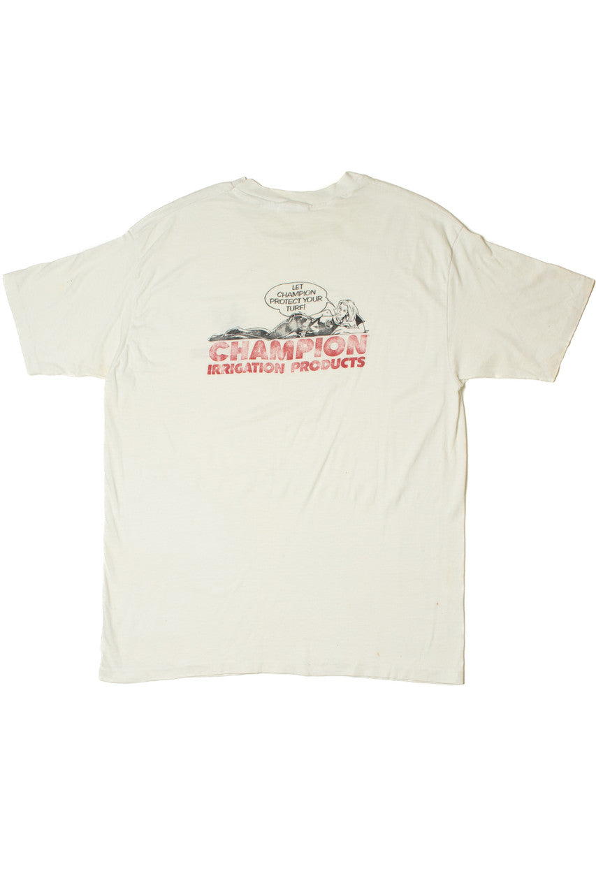 Vintage "Let Champion Protect Your Turf!" Front/Back Print T-Shirt