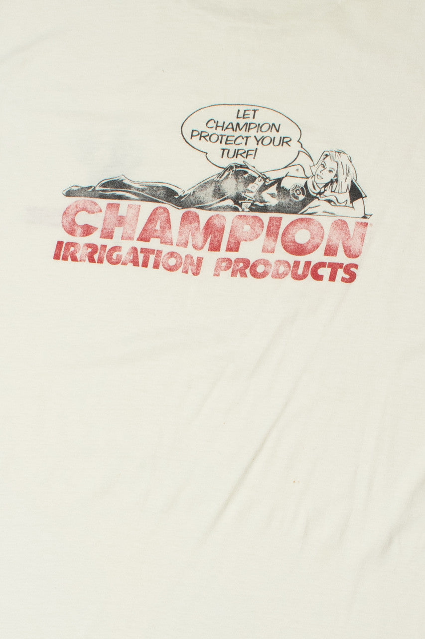 Vintage "Let Champion Protect Your Turf!" Front/Back Print T-Shirt