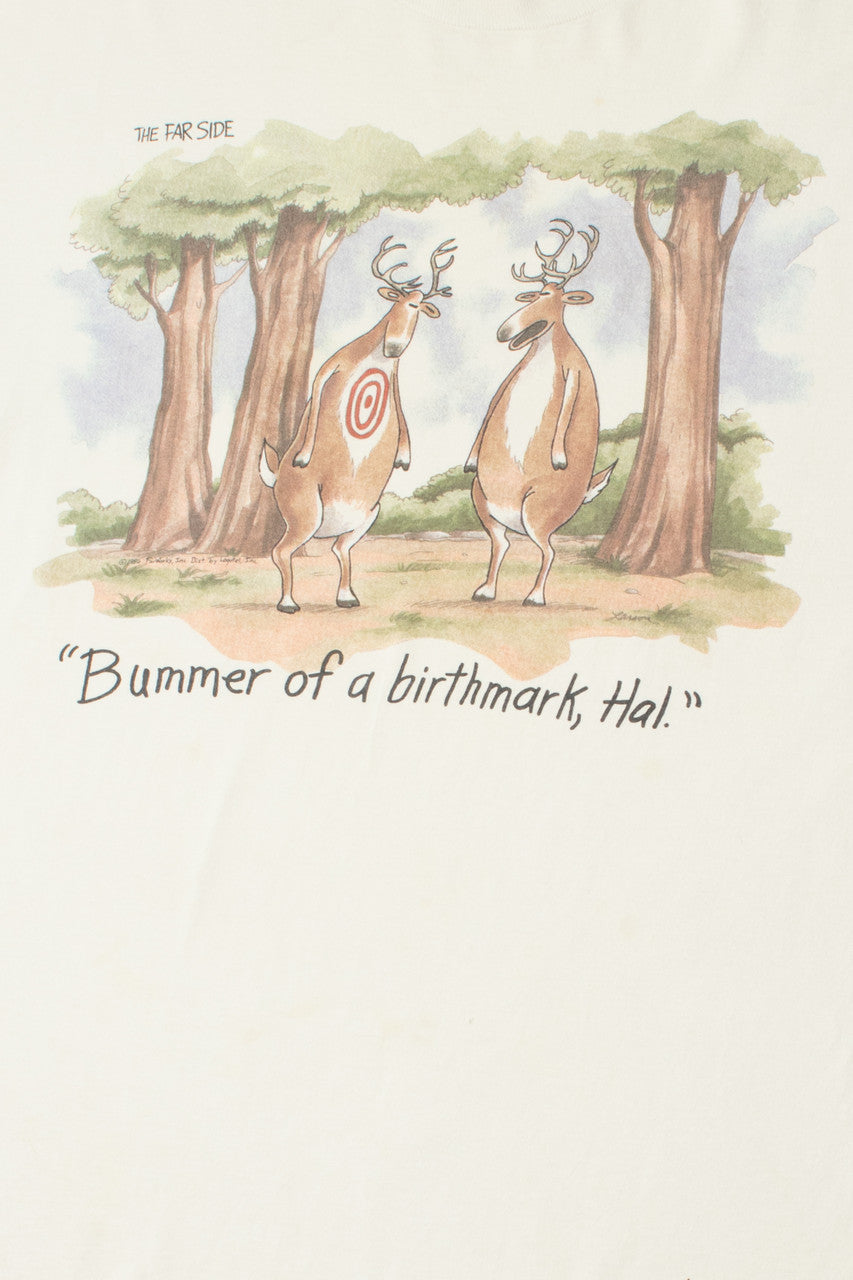 Vintage "Bummer Of A Birthmark" The Far Side Comic Deer Hunting T-Shirt