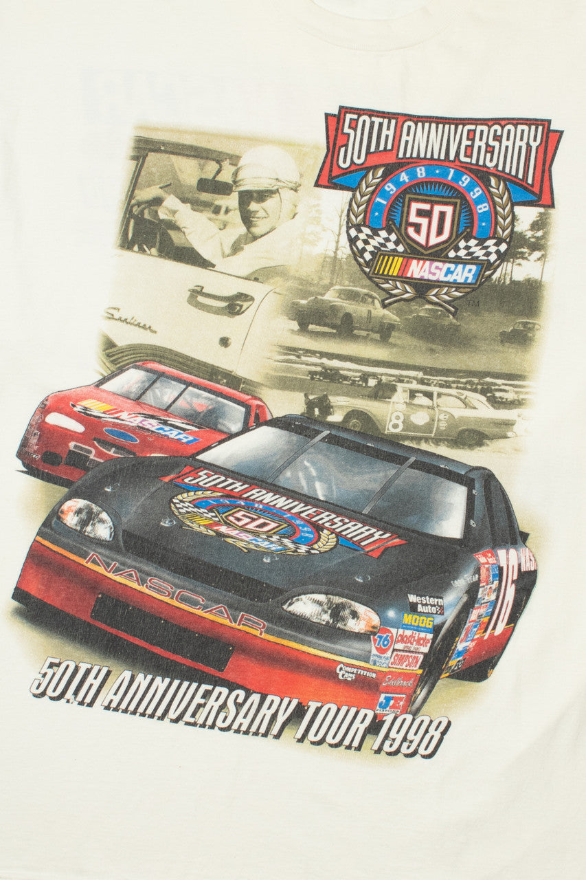 Vintage 1998 NASCAR 50th Anniversary Tour Front/Back Print T-Shirt