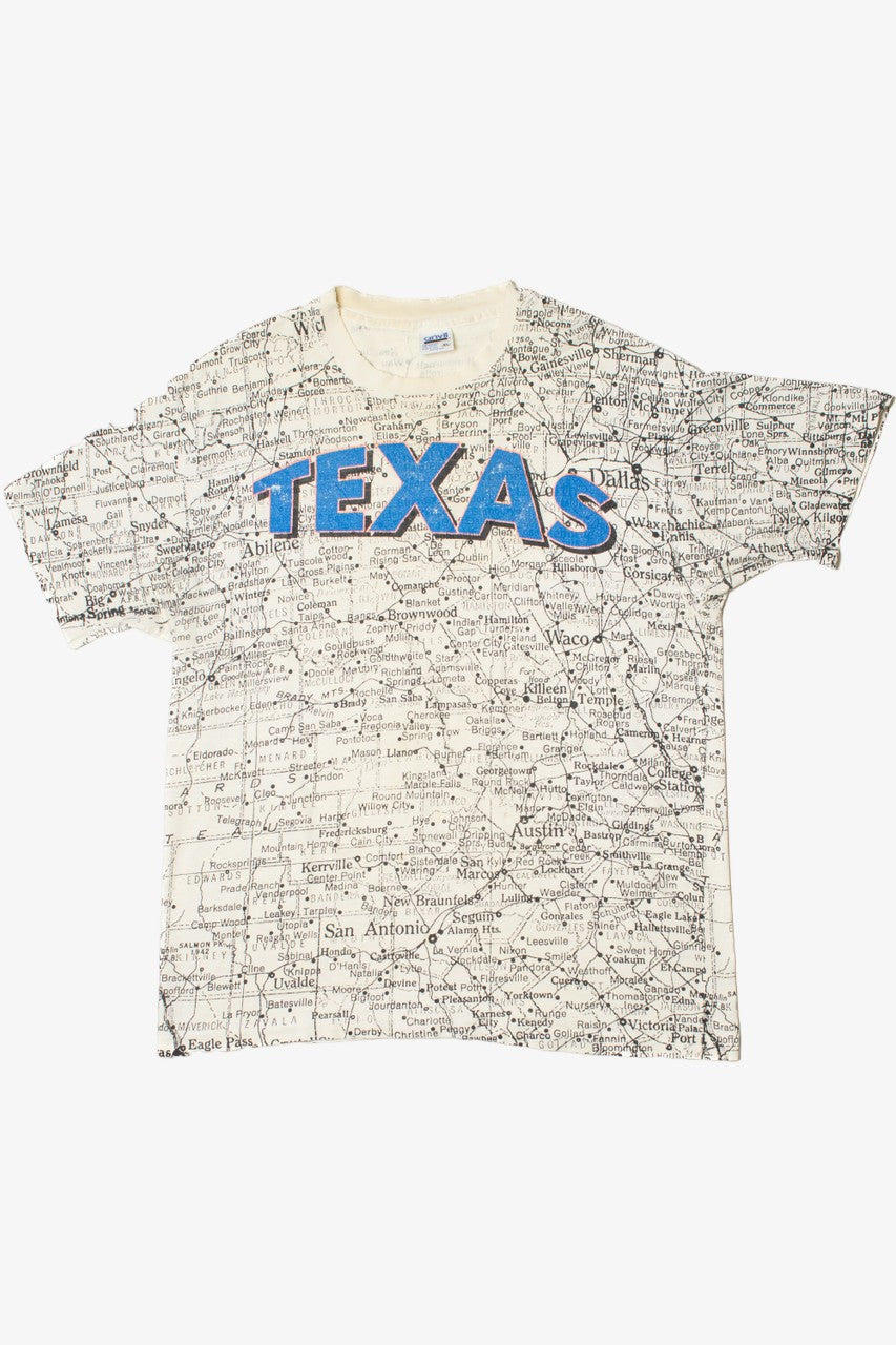 Vintage Distressed "Texas" Map All Over Print T-Shirt