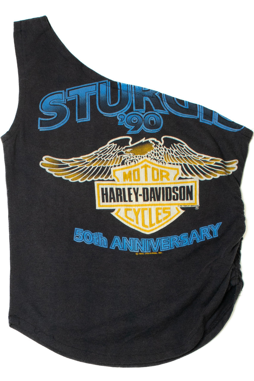 Vintage Upcycled 1990 Harley Davidson Sturgis Off Shoulder Tank Top