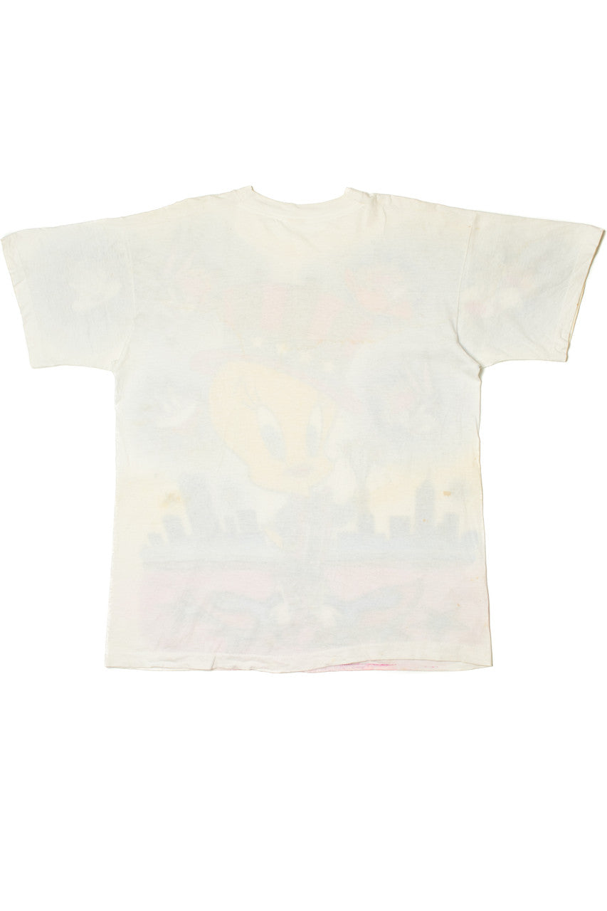 Vintage 1995 Patriotic Tweety Looney Tunes Glittery Puff Paint Detail T-Shirt