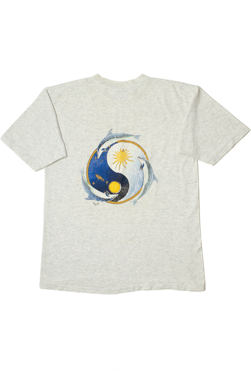 Vintage Yin Yang Sun & Moon Dolphin Graphic T-Shirt