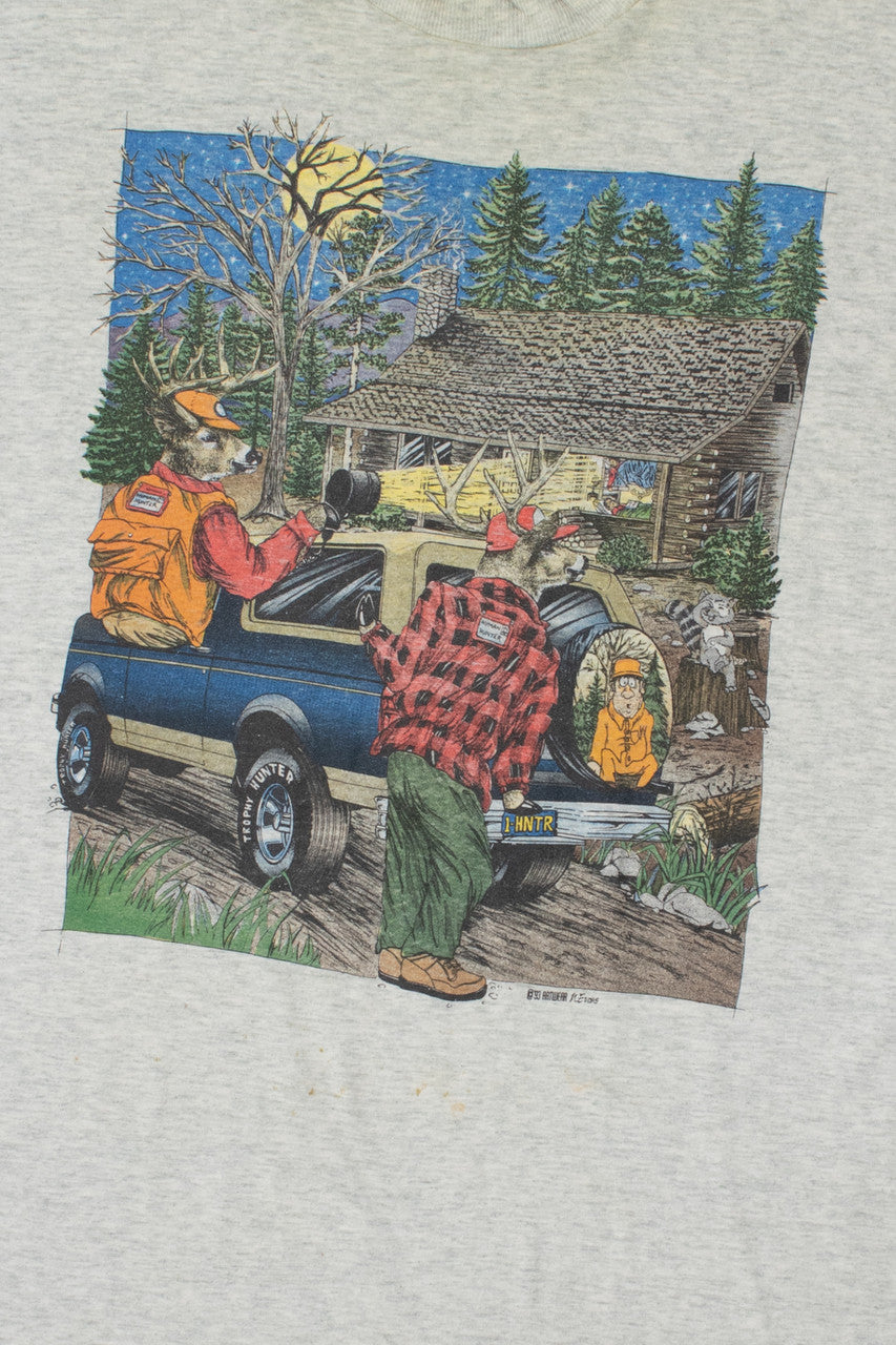 Vintage 1993 "Trophy Hunter" Deer Hunting Cartoon T-Shirt