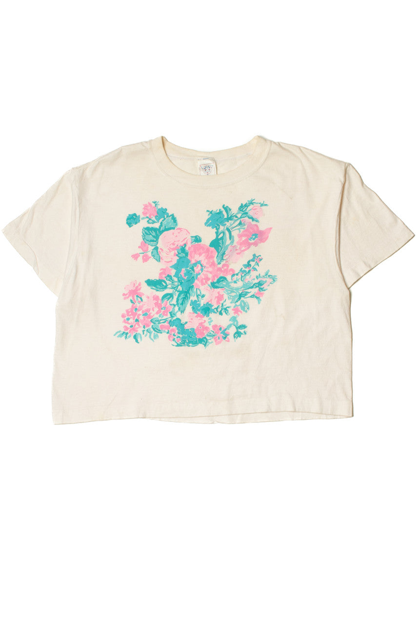 Vintage Pastel Floral Crop Top T-Shirt (1990s)