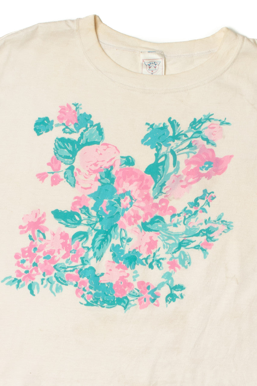 Vintage Pastel Floral Crop Top T-Shirt (1990s)
