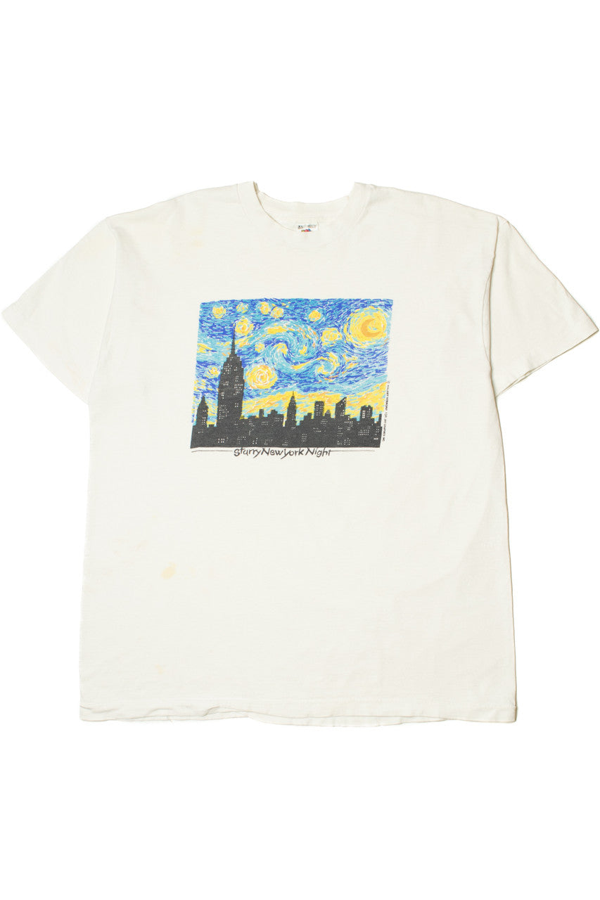Vintage "Starry New York Night" Van Gogh Inspired Print T-Shirt