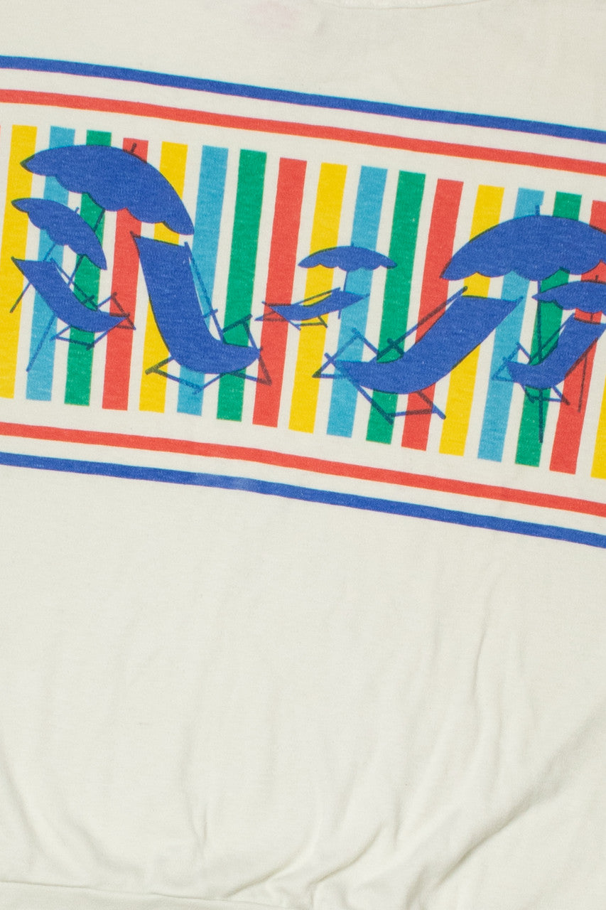 Vintage Beach Scene Striped Cinch Waist T-Shirt