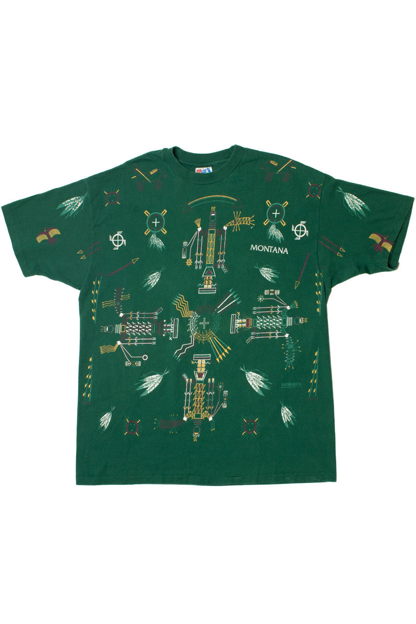 Vintage 1993 "Montana" Native Symbols All Over Print T-Shirt