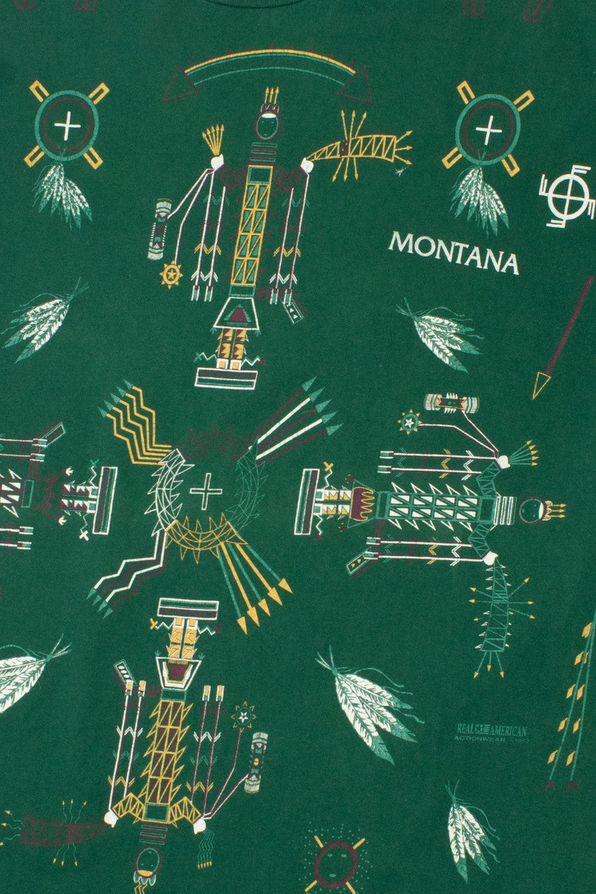Vintage 1993 "Montana" Native Symbols All Over Print T-Shirt
