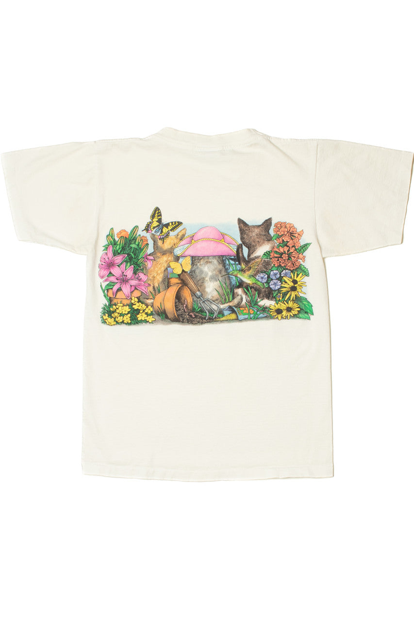Vintage Gardening Cats Front/Back Prints Of Tails T-Shirt
