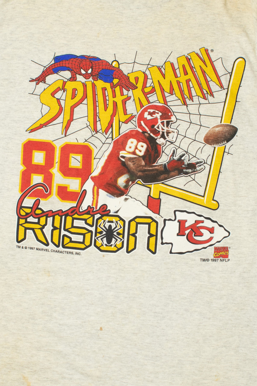 Vintage 1997 Spider-Man Andre Rison Kansas City Chiefs NFL T-Shirt