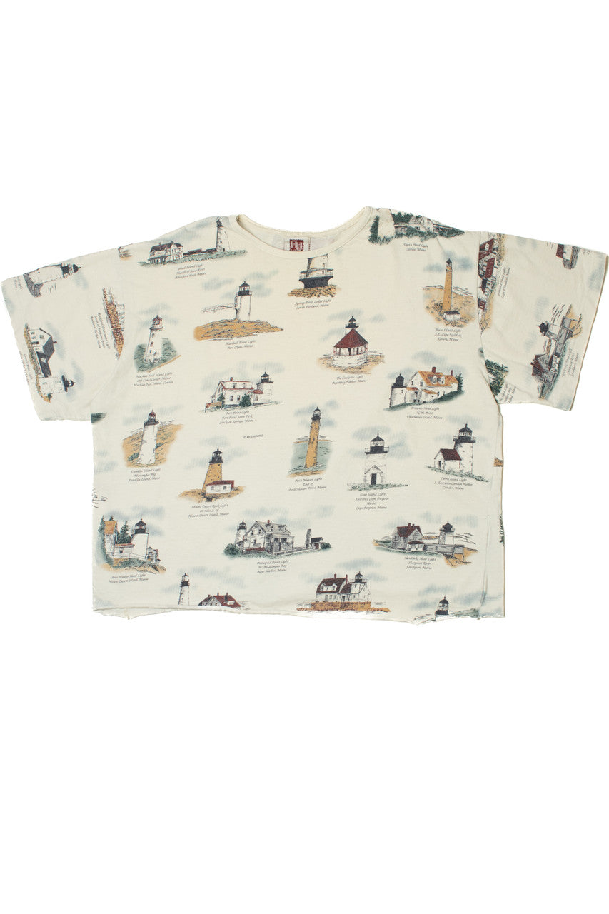 Vintage Lighthouses Raw Hem Crop Top T-Shirt