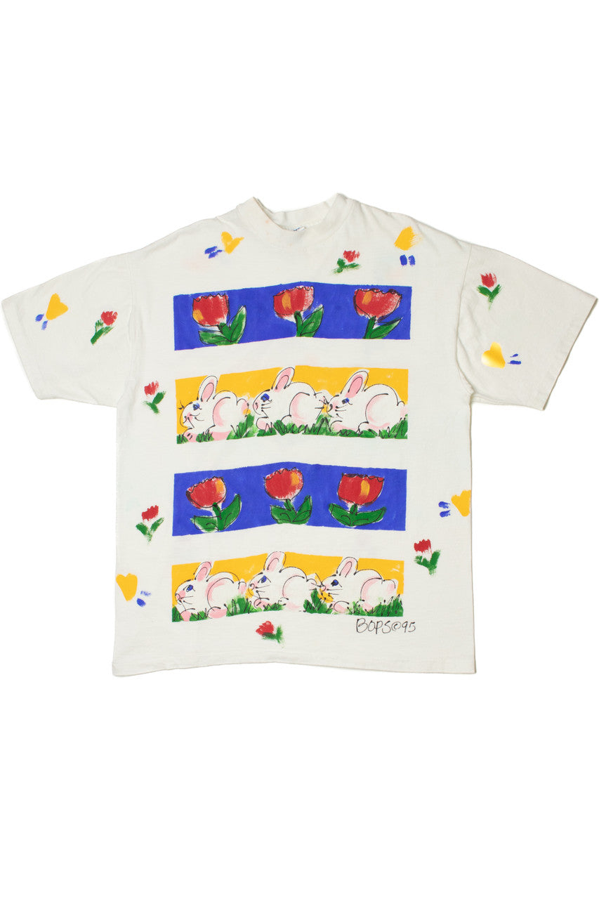Vintage 1995 Hand Painted Bunny & Tulip T-Shirt