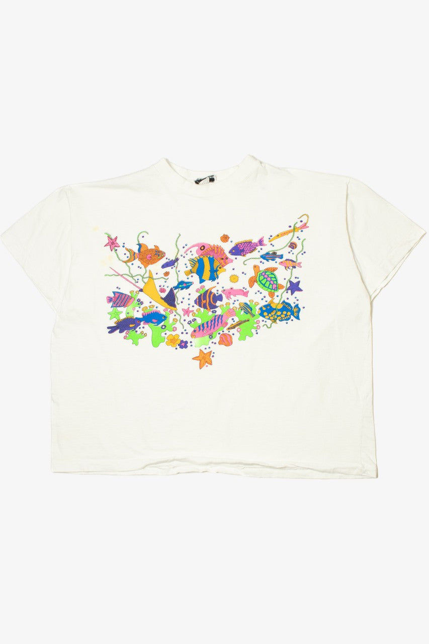 Vintage Neon Ocean Fish Crop Top T-Shirt