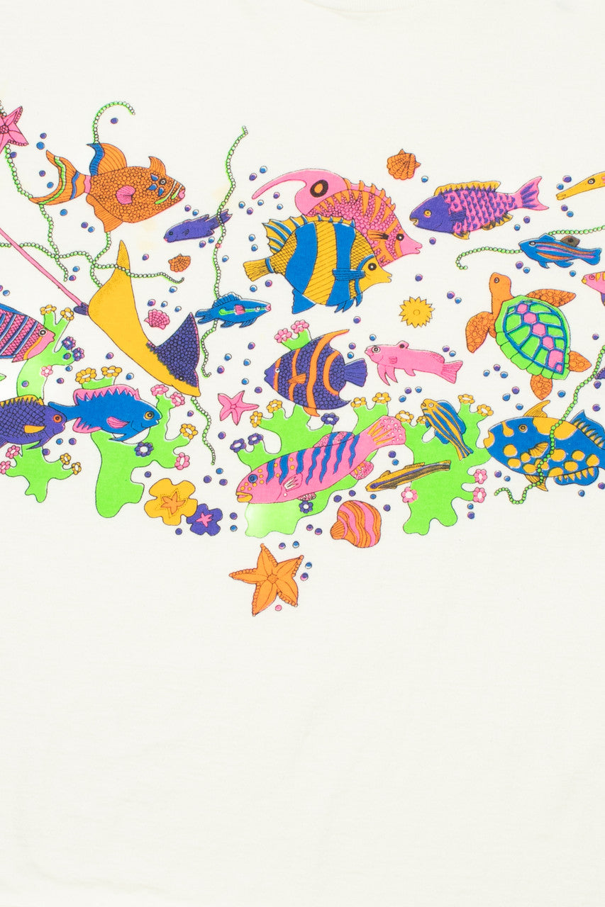 Vintage Neon Ocean Fish Crop Top T-Shirt