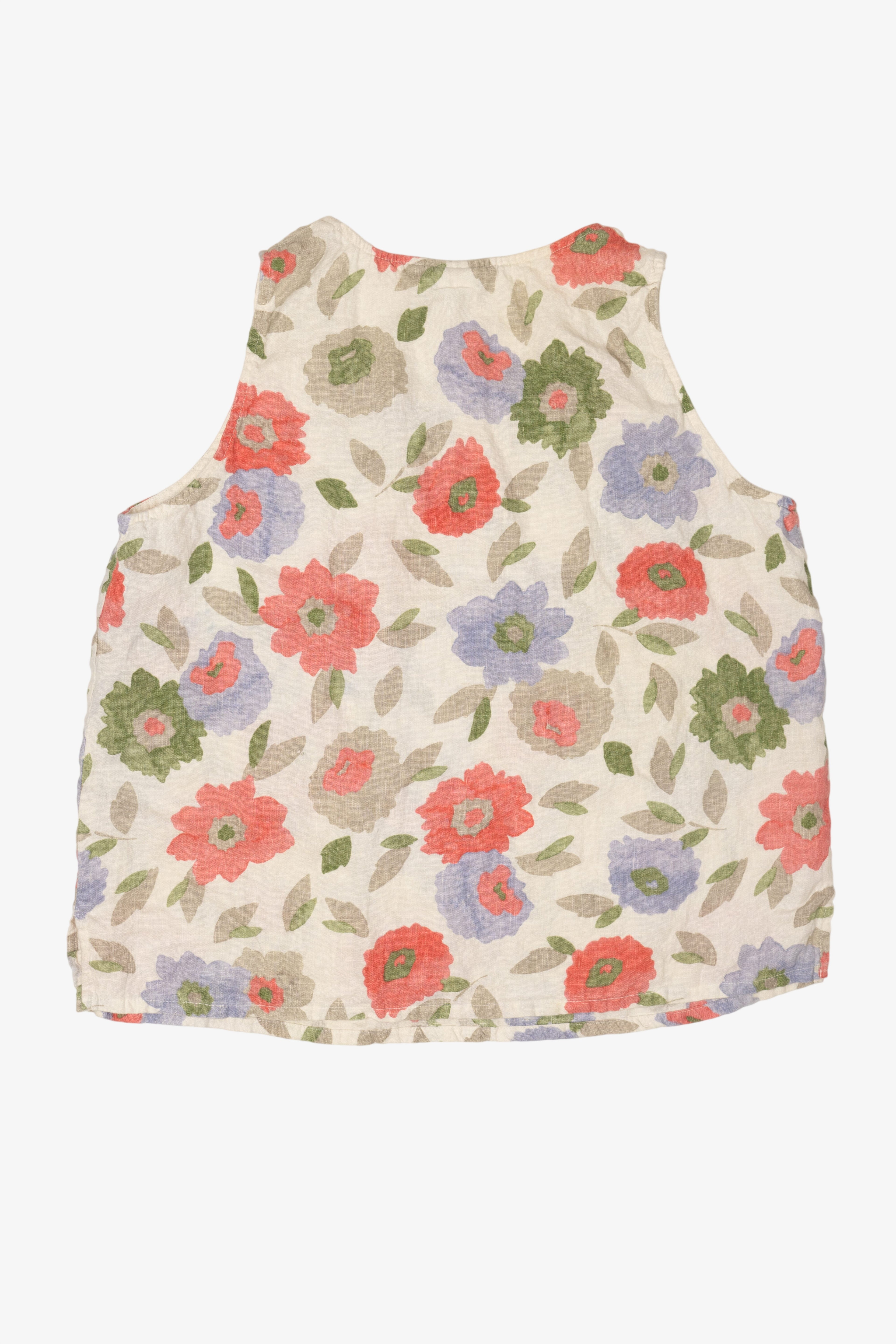 Vintage Linen Hot Cotton Floral Sleeveless Shirt (2000s)