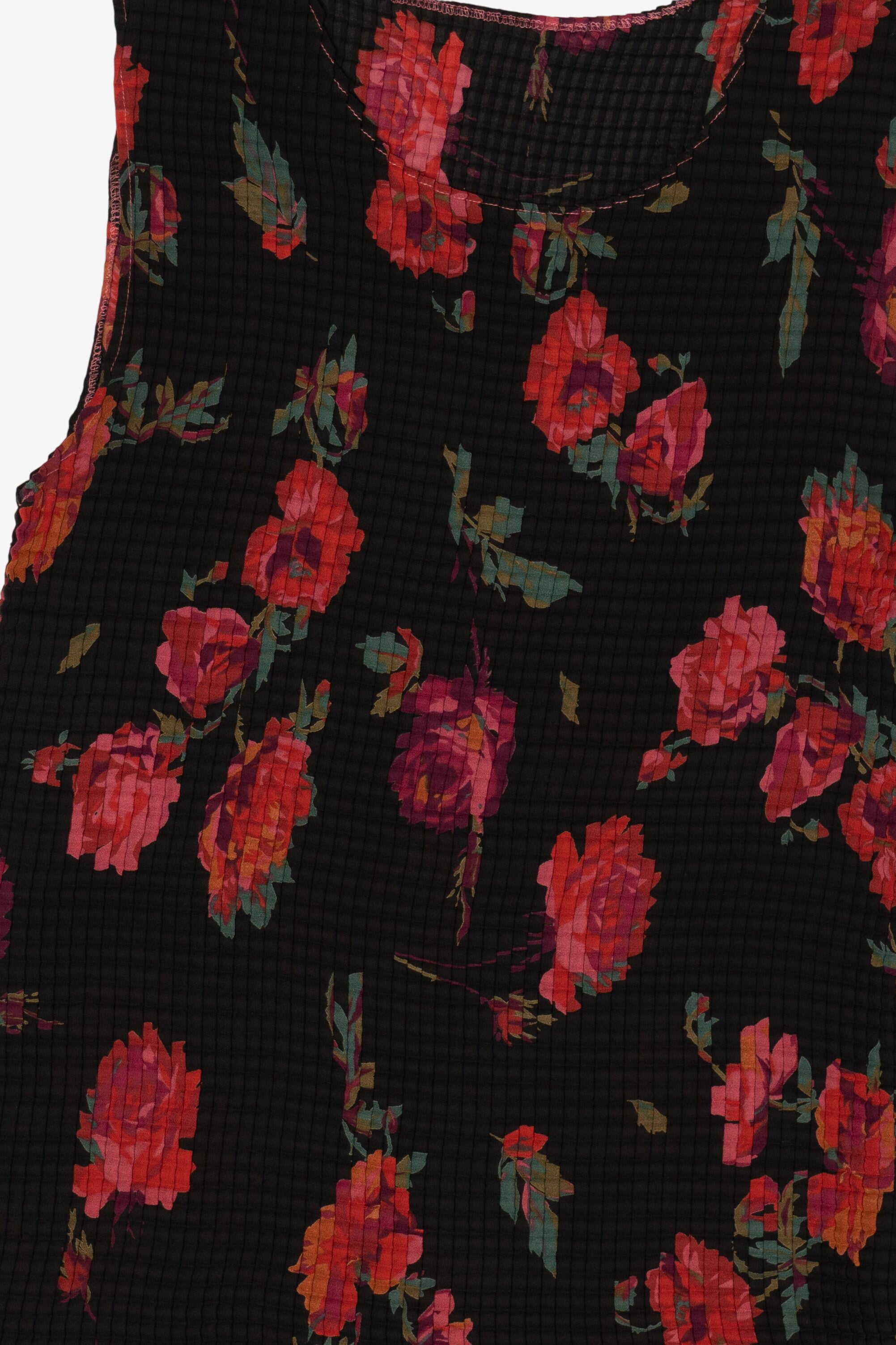 Vintage Black Floral Crinkle Tank Top (1990s)